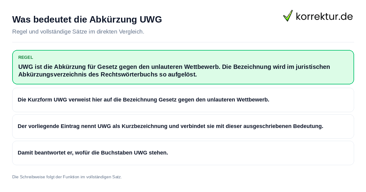 Was bedeutet die Abkürzung UWG Konkrete Regel und vollständige Beispielsätze zu Was bedeutet die Abkürzung UWG