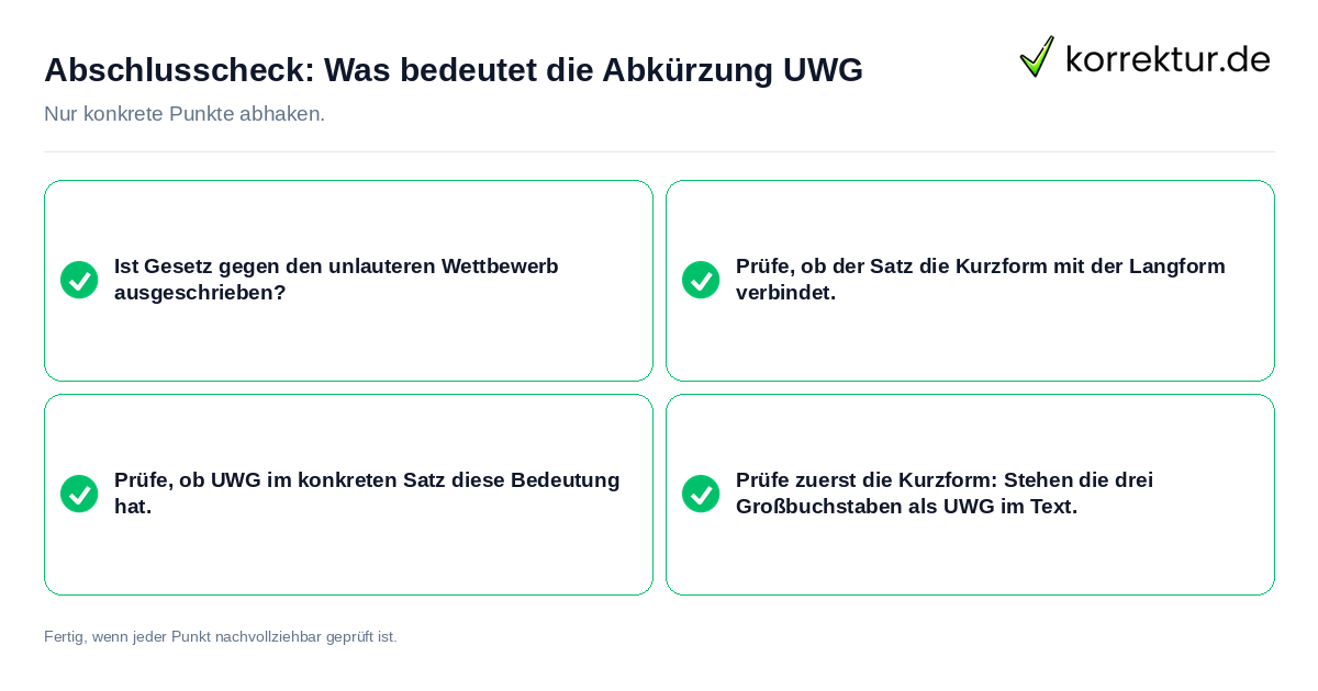 Konkreter Abschlusscheck zu Was bedeutet die Abkürzung UWG