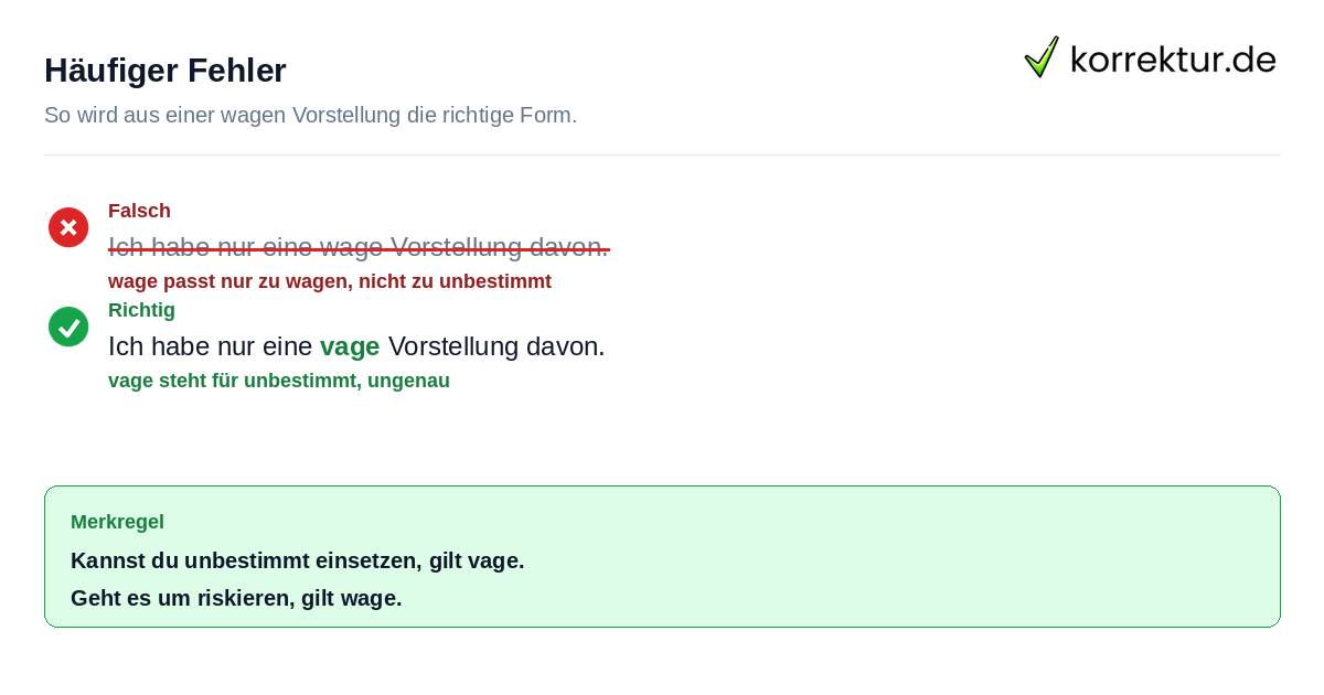 Häufiger Fehler Vage oder wage: richtige Schreibweise im Beispielsatz
