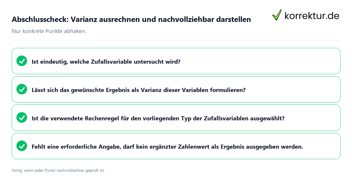 Abschlusscheck: Varianz ausrechnen und nachvollziehbar darstellen Konkreter Abschlusscheck zu Varianz ausrechnen und nachvollziehbar darstellen