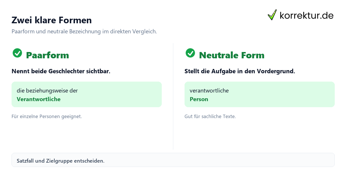 Verantwortliche richtig gendern: Formen im Überblick, Paarform und neutrale Form