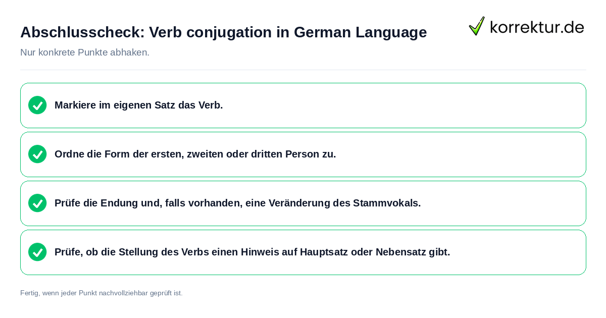 Konkreter Abschlusscheck zu Verb conjugation in German Language