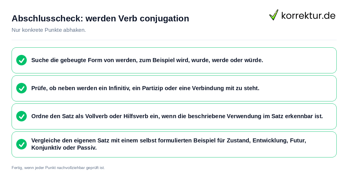 Konkreter Abschlusscheck zu werden Verb conjugation