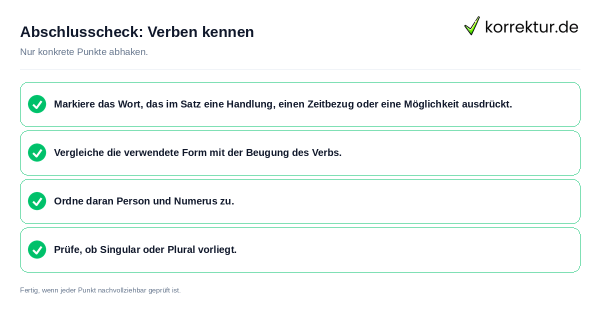 Konkreter Abschlusscheck zu Verben kennen