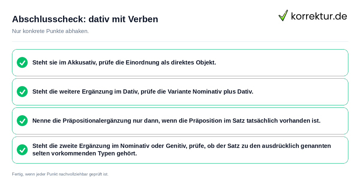 Konkreter Abschlusscheck zu dativ mit Verben