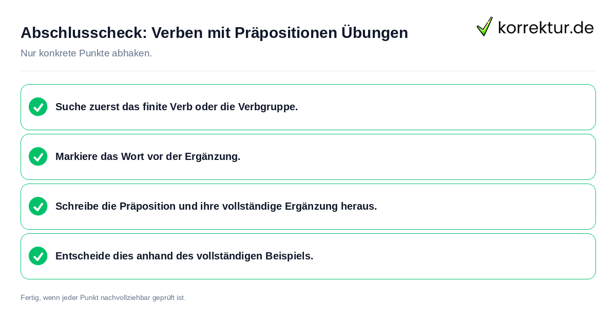 Abschlusscheck: Verben mit Präpositionen Übungen Konkreter Abschlusscheck zu Verben mit Präpositionen Übungen