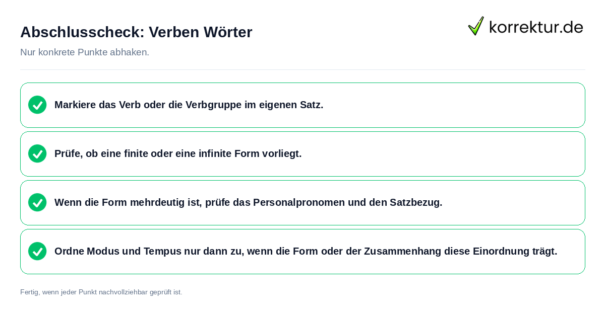 Konkreter Abschlusscheck zu Verben Wörter