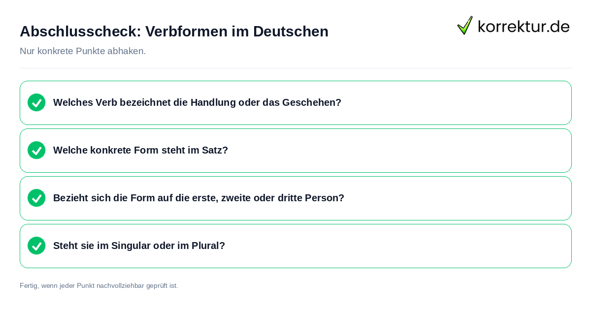 Konkreter Abschlusscheck zu Verbformen im Deutschen