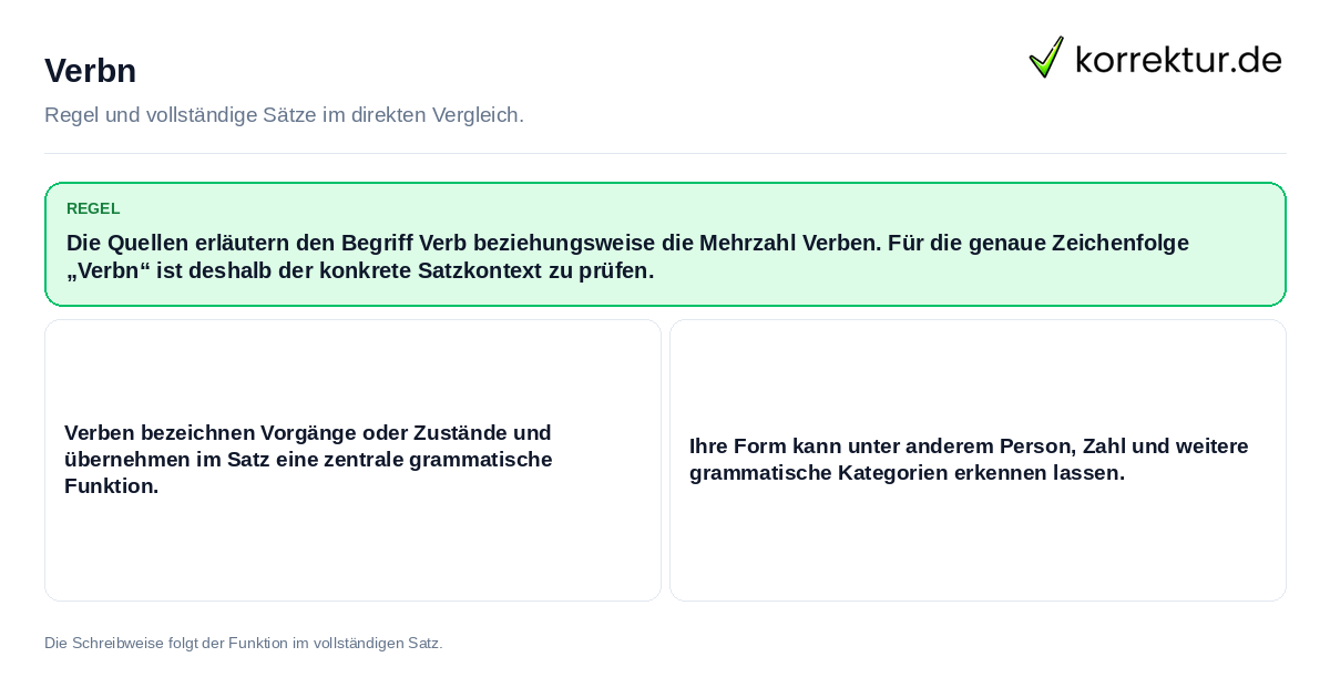 Konkrete Regel und vollständige Beispielsätze zu Verbn