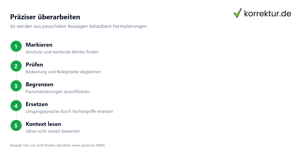Schritt für Schritt Ungeeignete Wörter in wissenschaftlichen Arbeiten erkennen: Schritte
