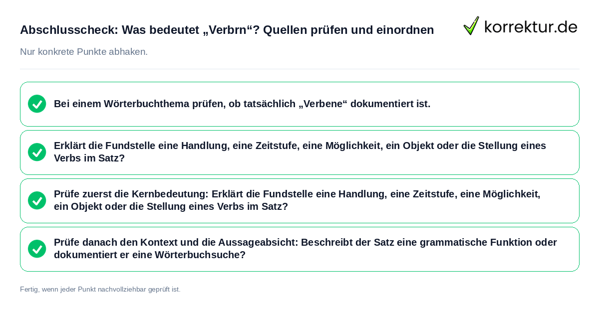 Konkreter Abschlusscheck zu Was bedeutet „Verbrn“? Quellen prüfen und einordnen
