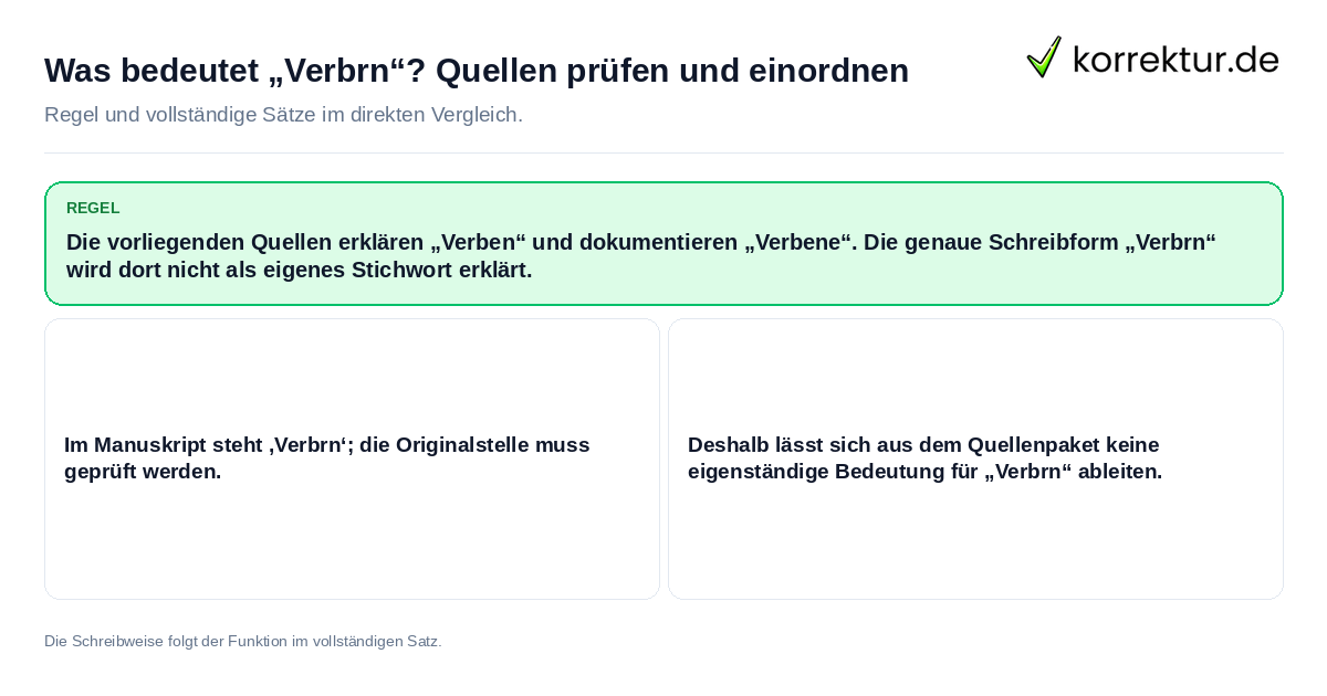 Konkrete Regel und vollständige Beispielsätze zu Was bedeutet „Verbrn“? Quellen prüfen und einordnen