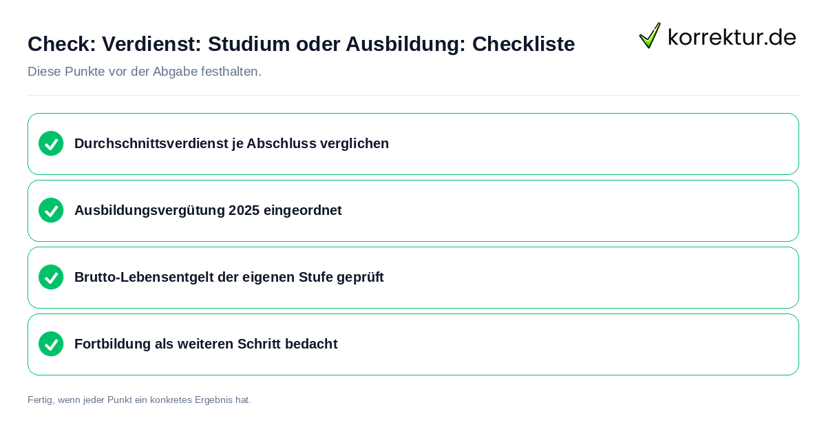 Check: Verdienst: Studium oder Ausbildung: Checkliste Verdienst: Studium oder Ausbildung: Checkliste: Prüfliste mit vier Punkten