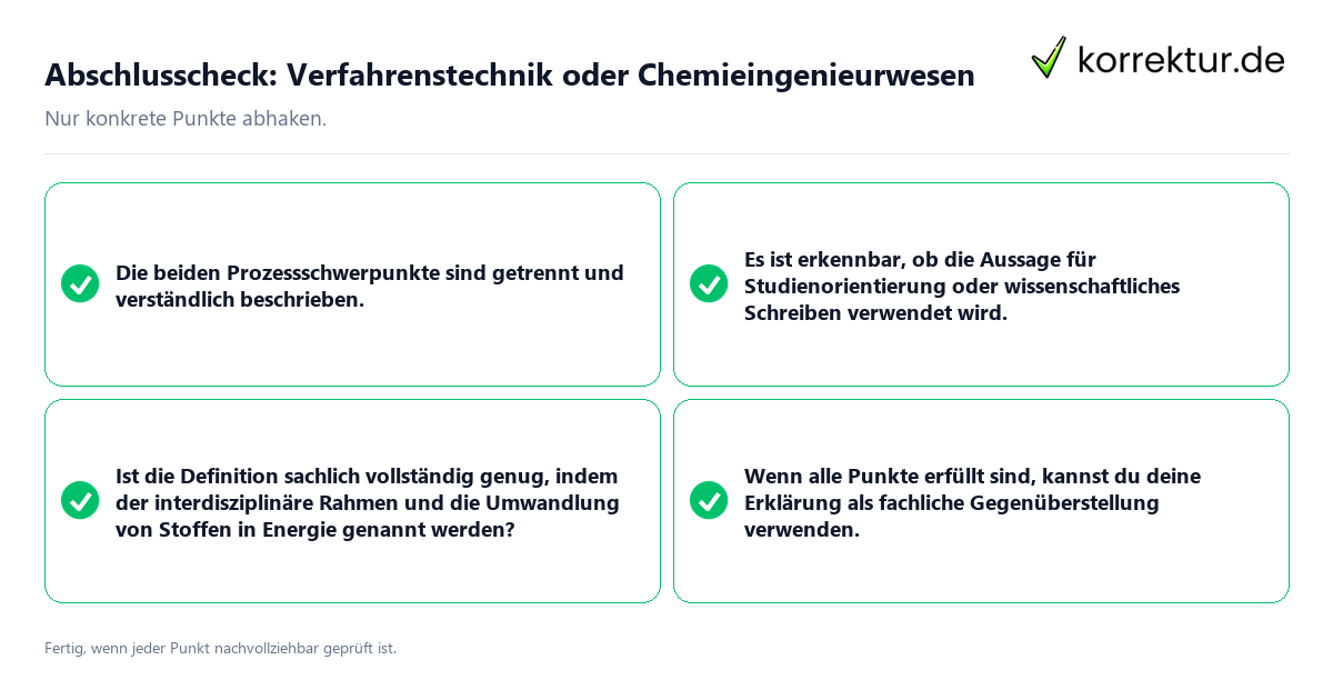 Konkreter Abschlusscheck zu Verfahrenstechnik oder Chemieingenieurwesen