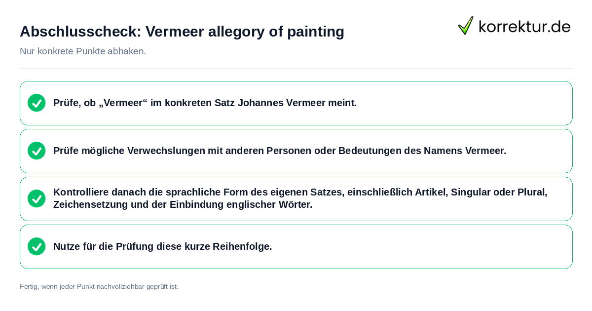 Konkreter Abschlusscheck zu Vermeer allegory of painting