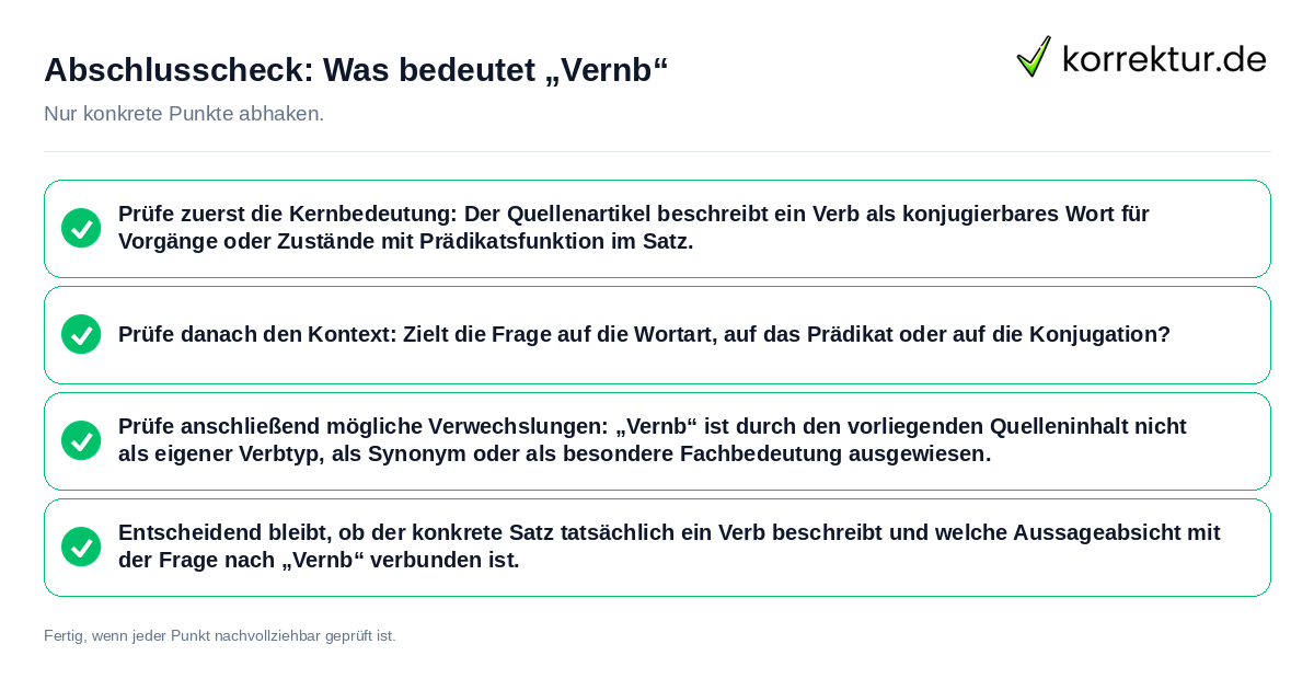 Konkreter Abschlusscheck zu Was bedeutet „Vernb“