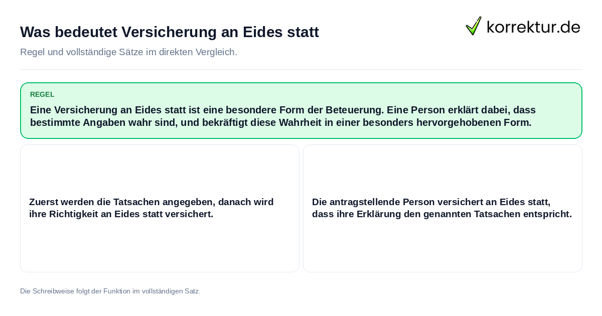 Was bedeutet Versicherung an Eides statt Konkrete Regel und vollständige Beispielsätze zu Was bedeutet Versicherung an Eides statt