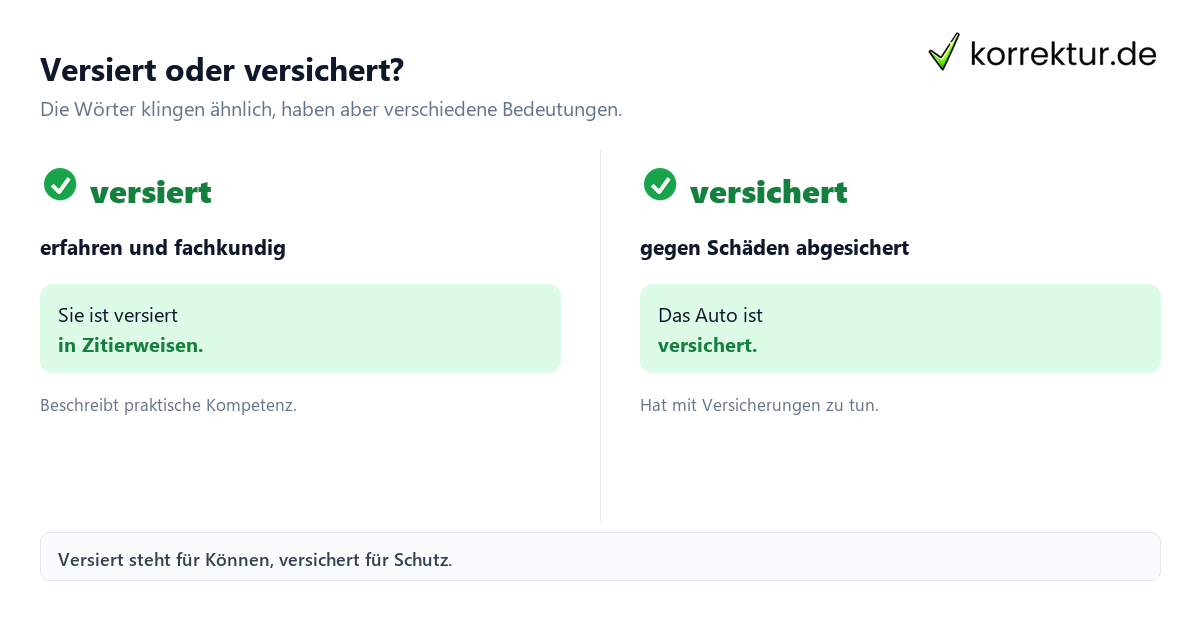 Versiert oder versichert? versiert Bedeutung: Abgrenzung zu versichert