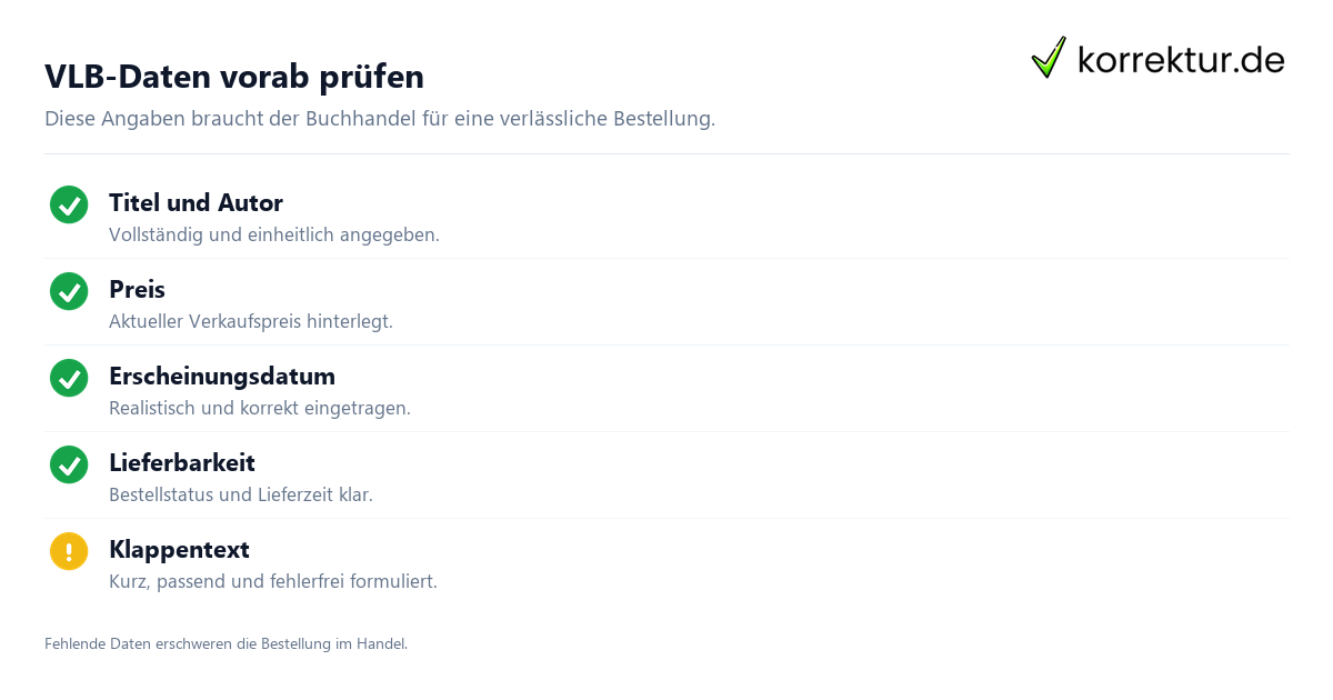 VLB: so wird dein Buch für den Buchhandel bestellbar, Metadaten-Checkliste