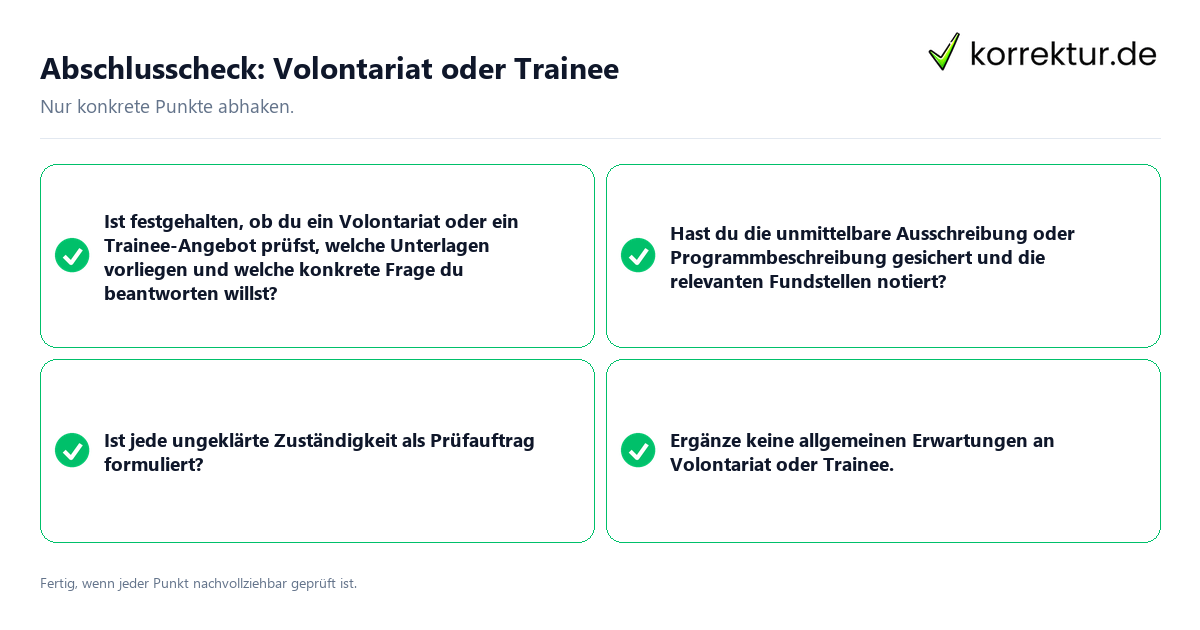 Konkreter Abschlusscheck zu Volontariat oder Trainee