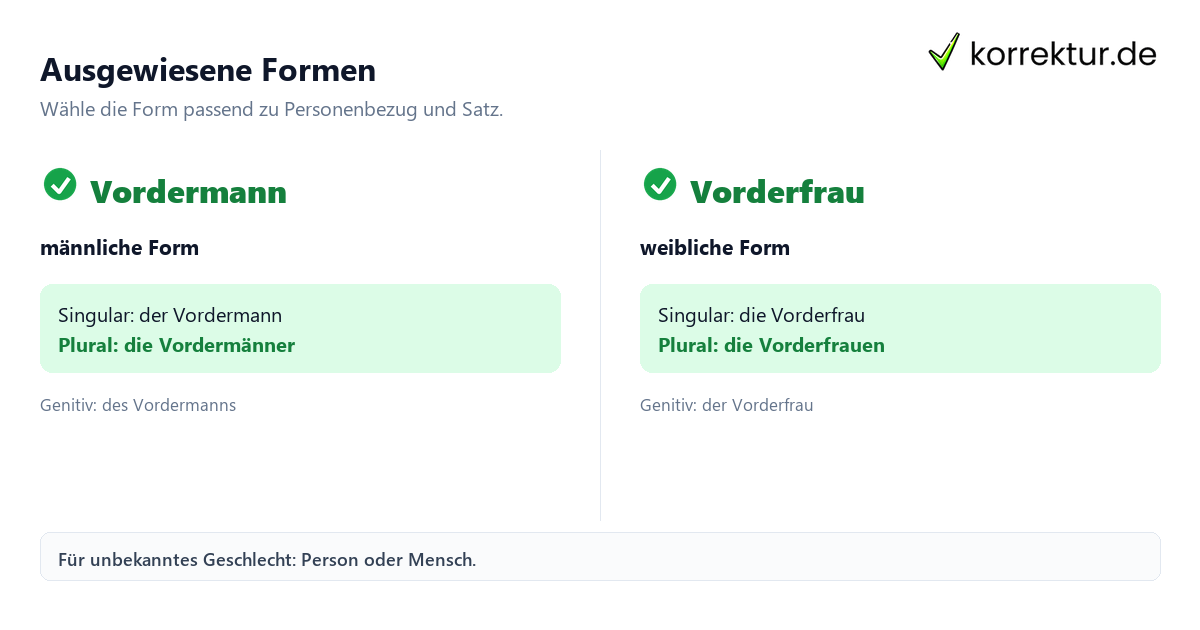 Vordermann richtig gendern und passend formulieren mit Personenbezeichnungen