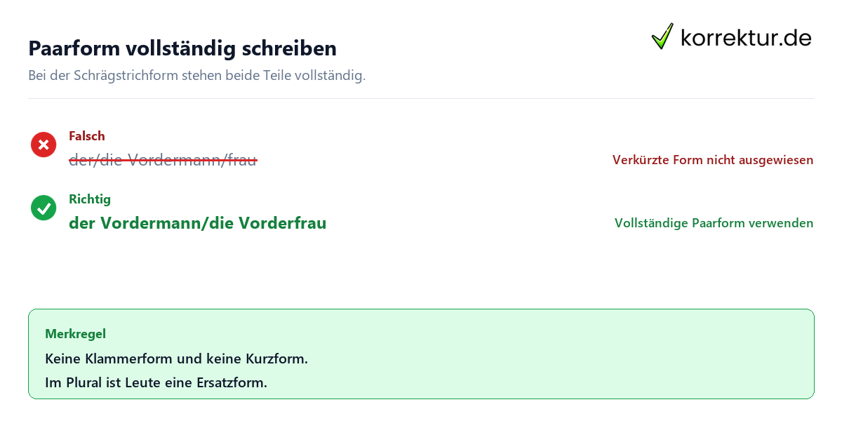 Paarform vollständig schreiben Vordermann richtig gendern und passend formulieren mit vollständiger Paarform