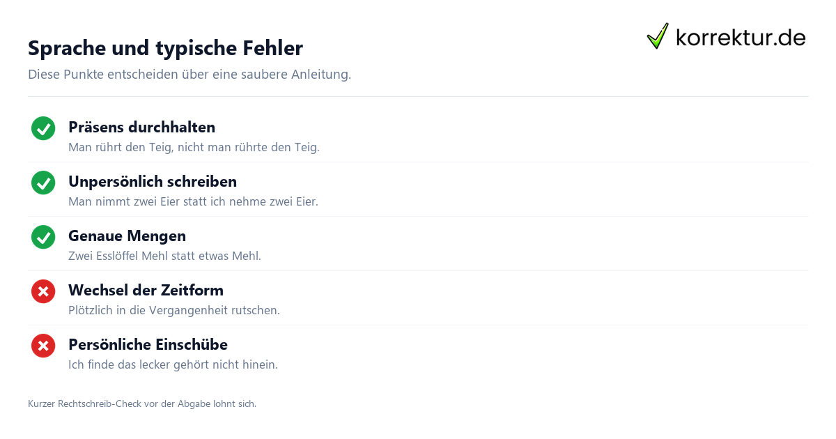 Sprache und typische Fehler Vorgangsbeschreibung typische Fehler und Regeln prüfen