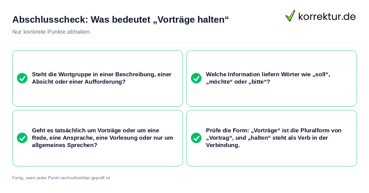 Konkreter Abschlusscheck zu Was bedeutet „Vorträge halten“
