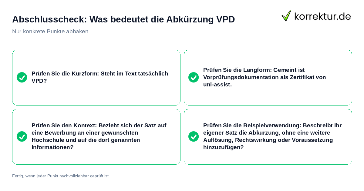 Konkreter Abschlusscheck zu Was bedeutet die Abkürzung VPD
