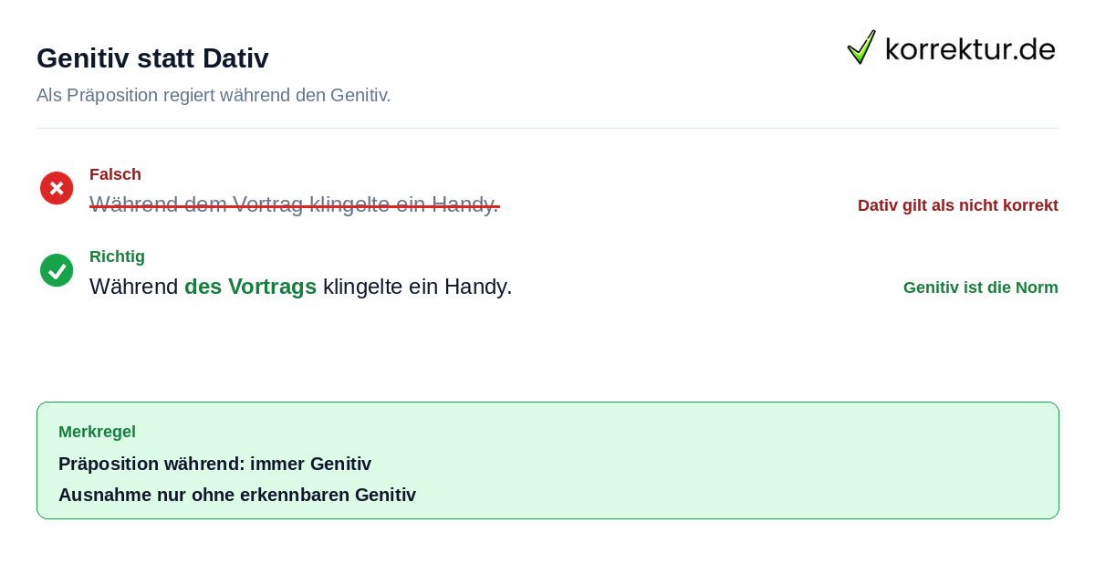 Genitiv statt Dativ Während Synonym: Beispiel für Genitiv statt Dativ in der Präposition