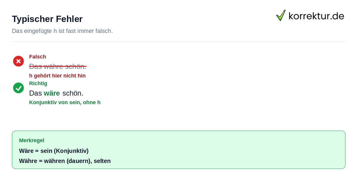 Typischer Fehler Häufiger Fehler bei wäre richtig schreiben korrigiert