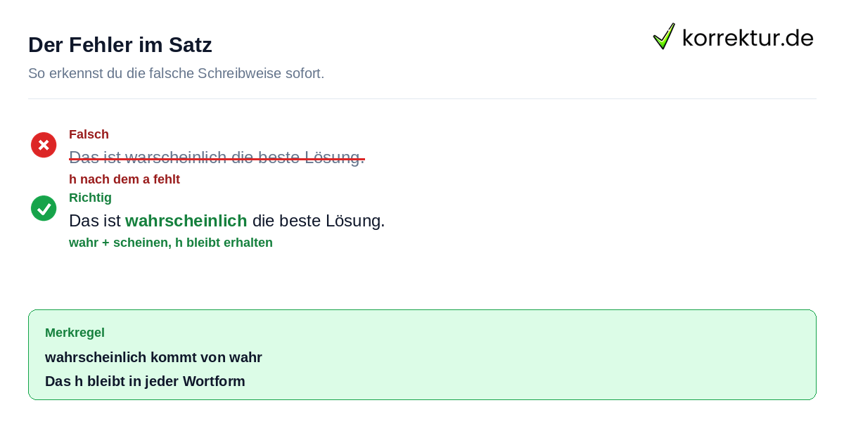 Der Fehler im Satz Rotstift Korrektur wahrscheinlich statt warscheinlich