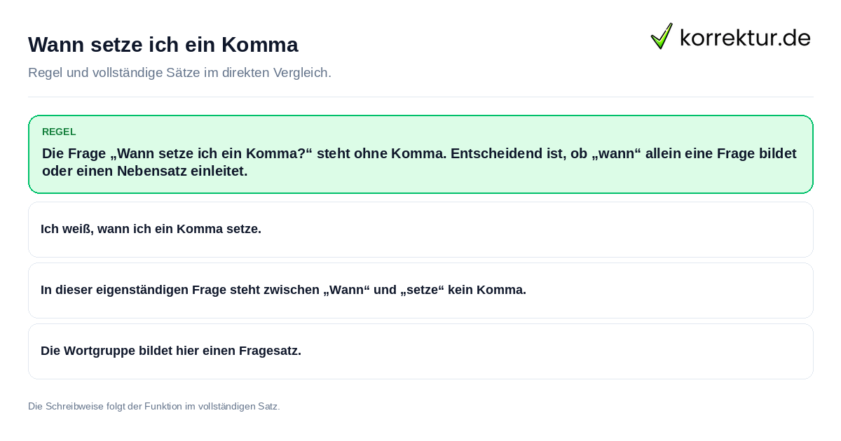 Wann setze ich ein Komma Konkrete Regel und vollständige Beispielsätze zu Wann setze ich ein Komma