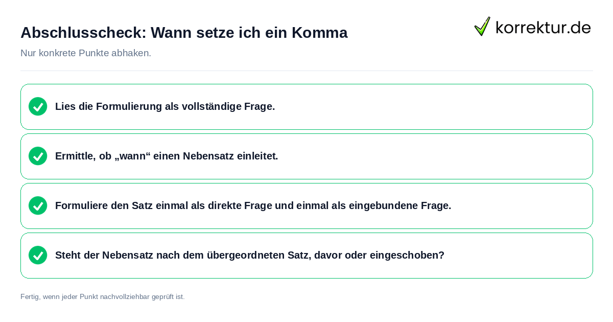 Abschlusscheck: Wann setze ich ein Komma Konkreter Abschlusscheck zu Wann setze ich ein Komma