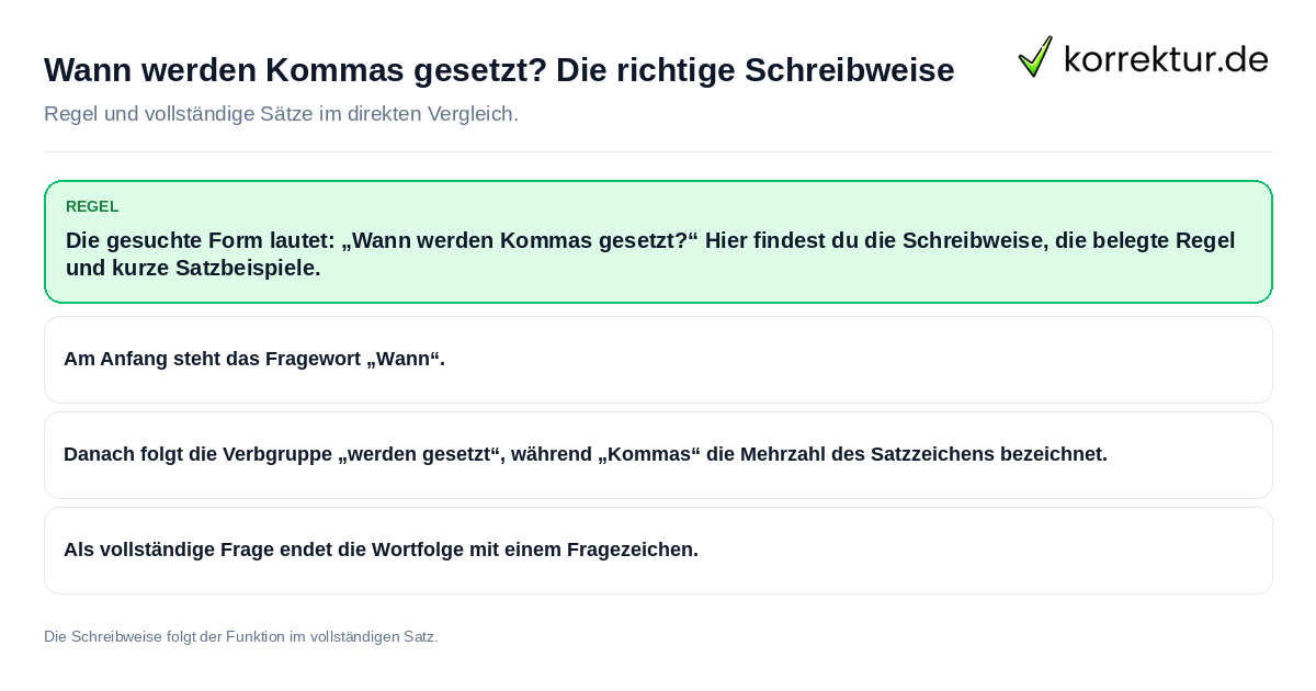 Konkrete Regel und vollständige Beispielsätze zu Wann werden Kommas gesetzt? Die richtige