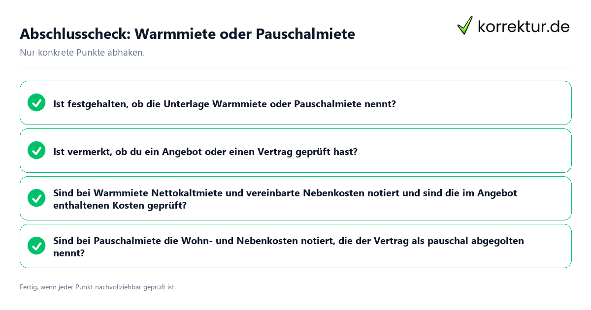 Abschlusscheck: Warmmiete oder Pauschalmiete Konkreter Abschlusscheck zu Warmmiete oder Pauschalmiete