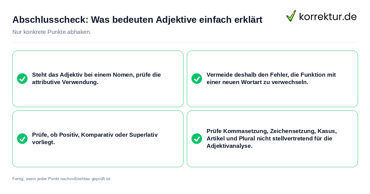 Konkreter Abschlusscheck zu Was bedeuten Adjektive einfach erklärt