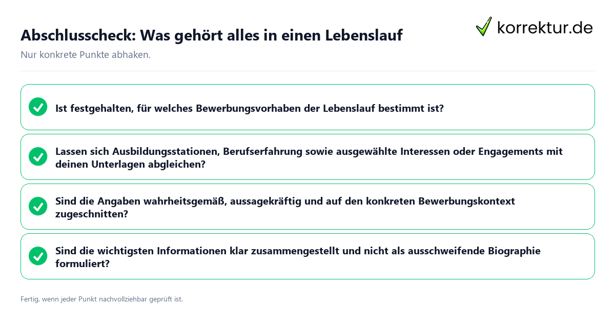Konkreter Abschlusscheck zu Was gehört alles in einen Lebenslauf