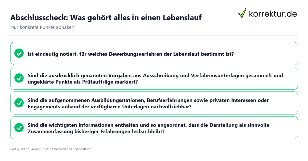 Konkreter Abschlusscheck zu Was gehört alles in einen Lebenslauf
