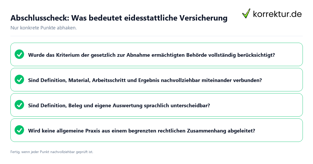 Konkreter Abschlusscheck zu Was bedeutet eidesstattliche Versicherung
