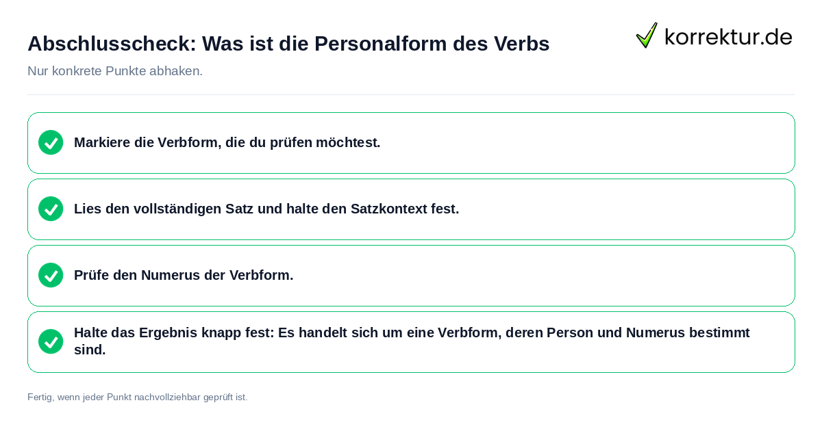 Konkreter Abschlusscheck zu Was ist die Personalform des Verbs