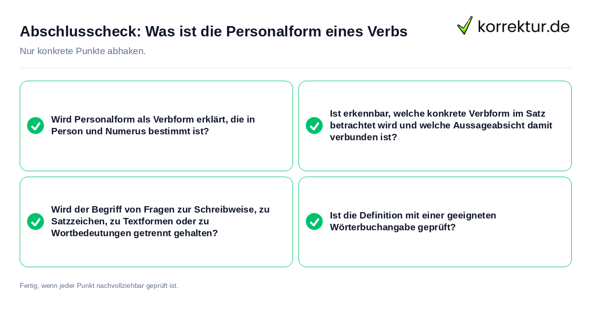 Abschlusscheck: Was ist die Personalform eines Verbs Konkreter Abschlusscheck zu Was ist die Personalform eines Verbs