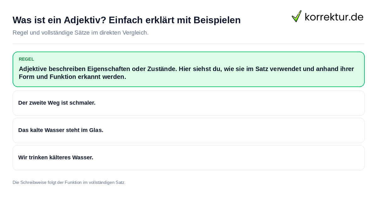 Konkrete Regel und vollständige Beispielsätze zu Was ist ein Adjektiv? Einfach erklärt mit