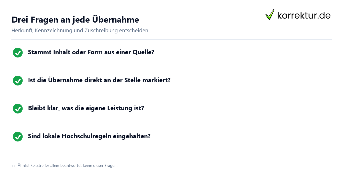 Was ist ein Plagiat: Drei-Fragen-Test