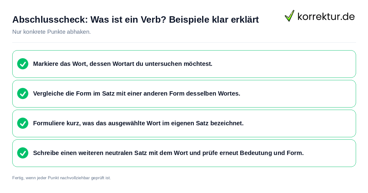 Konkreter Abschlusscheck zu Was ist ein Verb? Beispiele klar erklärt