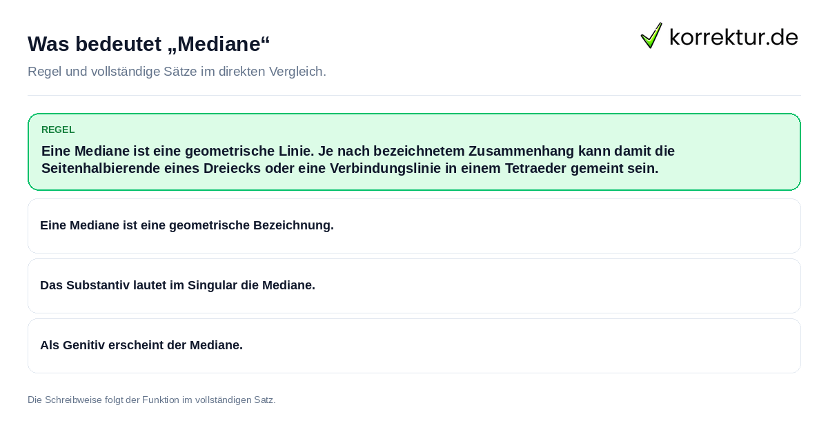 Konkrete Regel und vollständige Beispielsätze zu Was bedeutet „Mediane“