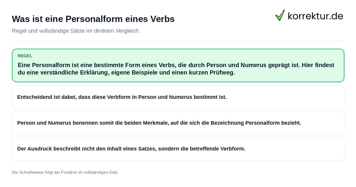 Konkrete Regel und vollständige Beispielsätze zu Was ist eine Personalform eines Verbs
