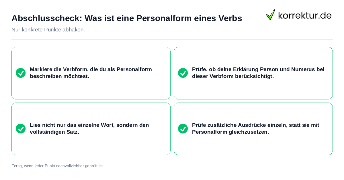 Konkreter Abschlusscheck zu Was ist eine Personalform eines Verbs