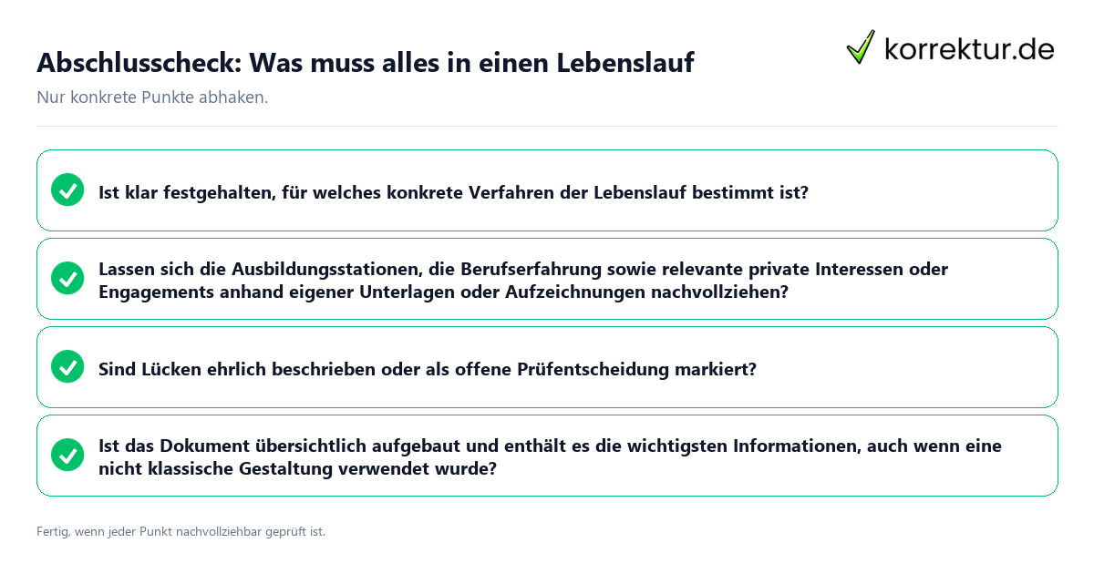 Abschlusscheck: Was muss alles in einen Lebenslauf Konkreter Abschlusscheck zu Was muss alles in einen Lebenslauf