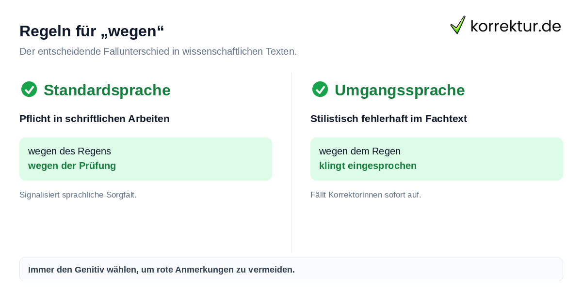 Wegen mit Genitiv oder Dativ: Unterschied in der schriftsprachlichen Norm